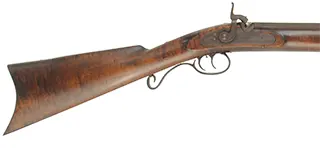 Halfstock Hawken Rifle,
.50 caliber,  31" Green Mountain barrel, 
curly maple, iron trim, percussion, 
new, unfired,  by Mike Compton Halfstock Hawken Rifle,
.50 caliber,  31" Green Mountain barrel, 
curly maple, iron trim, percussion, 
new, unfired,  by Mike Compton